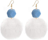 Faux Fur Pom Pom Tassel Drop Dangle Earrings Set