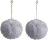 Faux Fur Pom Pom Tassel Drop Dangle Earrings Set