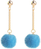 Faux Fur Pom Pom Tassel Drop Dangle Earrings Set