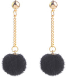 Faux Fur Pom Pom Tassel Drop Dangle Earrings Set