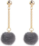 Faux Fur Pom Pom Tassel Drop Dangle Earrings Set