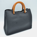 Structured Tote Bag with Contrast Wooden Handles