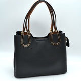 Textured Faux Leather Horseshoe Handle Women's Tote Bag
