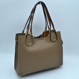 Textured Faux Leather Horseshoe Handle Women's Tote Bag