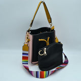 Color-Block Drawstring Bucket Bag with Multi-Strap Options