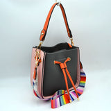 Color-Block Drawstring Bucket Bag with Multi-Strap Options