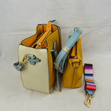 Color-Block Drawstring Bucket Bag with Multi-Strap Options