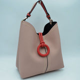 Pebbled Bucket Bag with Contrast Ring Accent and Top Handle
