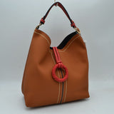 Pebbled Bucket Bag with Contrast Ring Accent and Top Handle
