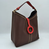 Pebbled Bucket Bag with Contrast Ring Accent and Top Handle