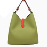 Pebbled Bucket Bag with Contrast Ring Accent and Top Handle
