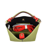 Pebbled Bucket Bag with Contrast Ring Accent and Top Handle