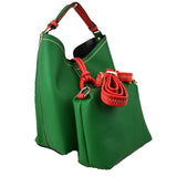 Pebbled Bucket Bag with Contrast Ring Accent and Top Handle