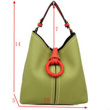 Pebbled Bucket Bag with Contrast Ring Accent and Top Handle