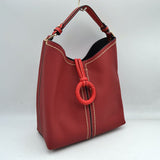Pebbled Bucket Bag with Contrast Ring Accent and Top Handle
