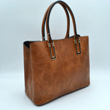 Solid Faux Leather Tote Bag Shoulder Bag