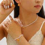 Sporty Soccer Football Rugby Pendant Pearl Beaded Necklace Bracelet Earrings Set