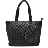 2-in-1 Large Quilted Zipper Tote with Pouch