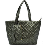 2-in-1 Large Quilted Zipper Tote with Pouch