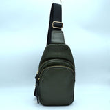 Ribbed Sling Bag with Tiered Zippers and Tassel Pulls