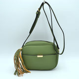 Pebbled Camera Crossbody Bag with Large Statement Tassel Accent