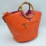 Floral Applique Tote Bag with Segmented Round Top Handles