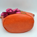 Floral Applique Tote Bag with Segmented Round Top Handles