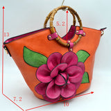 Floral Applique Tote Bag with Segmented Round Top Handles