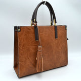 Large Shoulder Vegan Leather Tassel Handbag For Women