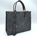 Large Shoulder Vegan Leather Tassel Handbag For Women