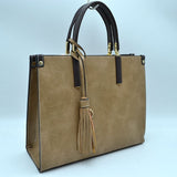 Large Shoulder Vegan Leather Tassel Handbag For Women