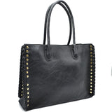 Women's Studded Faux Leather Whipstitch Shoulder Bag Tote