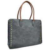 Women's Studded Faux Leather Whipstitch Shoulder Bag Tote