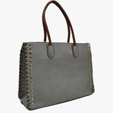Women's Studded Faux Leather Whipstitch Shoulder Bag Tote