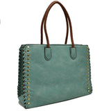 Women's Studded Faux Leather Whipstitch Shoulder Bag Tote
