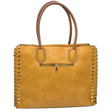 Women's Studded Faux Leather Whipstitch Shoulder Bag Tote