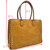 Women's Studded Faux Leather Whipstitch Shoulder Bag Tote