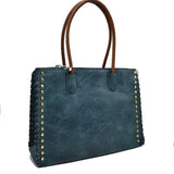 Women's Studded Faux Leather Whipstitch Shoulder Bag Tote