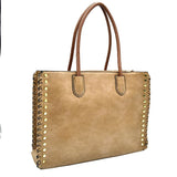 Women's Studded Faux Leather Whipstitch Shoulder Bag Tote