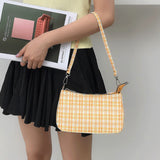 Summer simple orange plaid bag crescent small baguette bag hobo shoulder purse