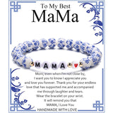 Blue and White Porcelain MAMA Beaded Bracelet