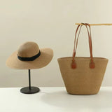 Straw Hat & Tote Set – Beach Vacation Sun Protection Duo, Large Capacity Travel Tote
