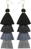 Faux Fur Pom Pom Tassel Drop Dangle Earrings Set
