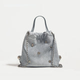 Denim blue chain backpack female, stylish and simple multi-functional portable shoulder bag, large capacity backpack with top handle