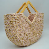 Woven Basket Tote Bag with Metallic Thread and Triangle Handles