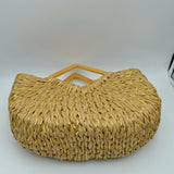 Woven Basket Tote Bag with Metallic Thread and Triangle Handles