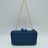Textured Box Clutch Bag with Double Bead Clasp and Chain Strap