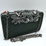 Studded Evening Clutch with Ornate Leaf Clasp Detail