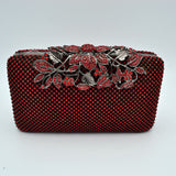Studded Evening Clutch with Ornate Leaf Clasp Detail