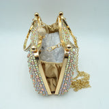 Rhinestone Encrusted Evening Clutch Bag with Pearl Clasp and Metal Handle